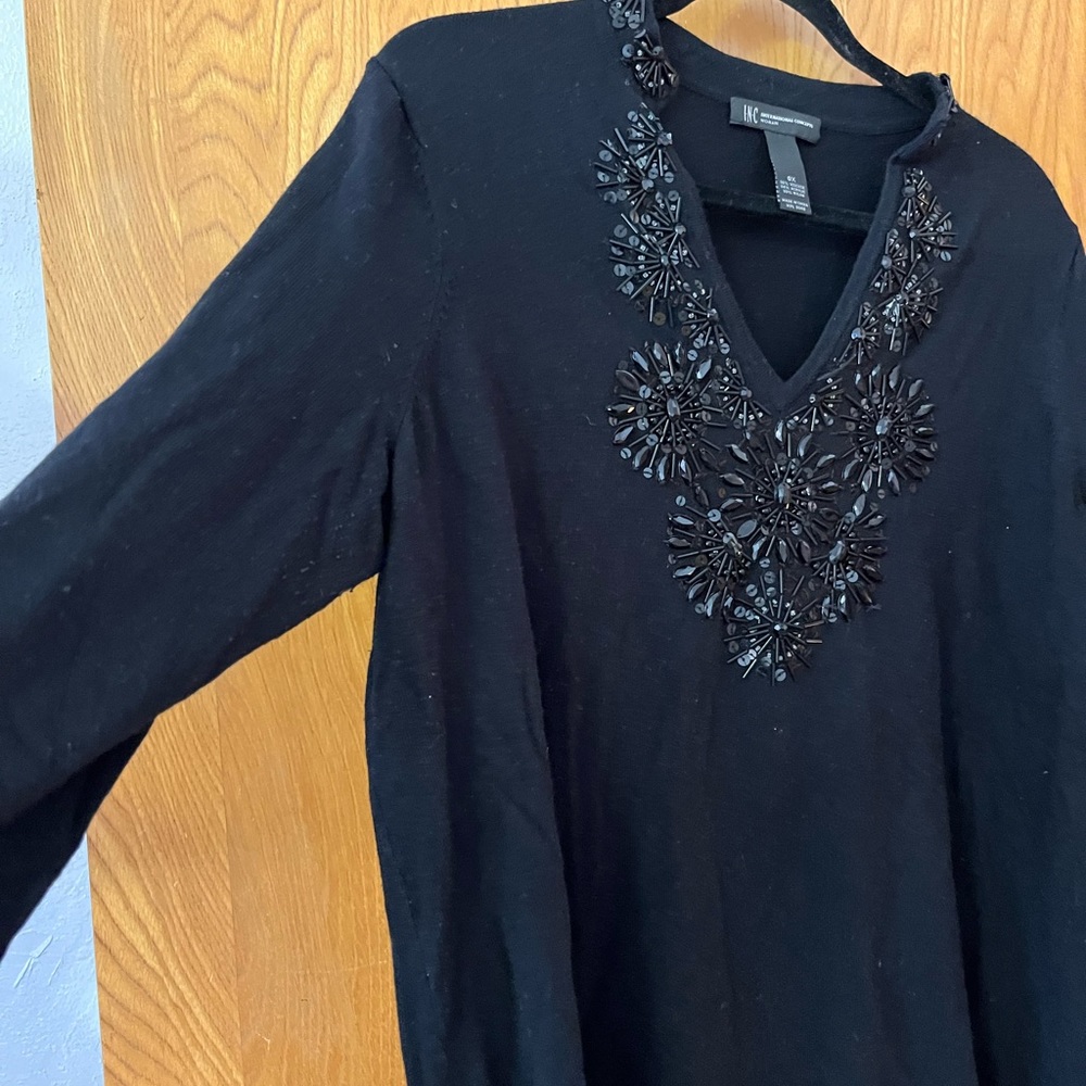 INC International Concepts jewel v-neck sweater 0X - Picture 2 of 7